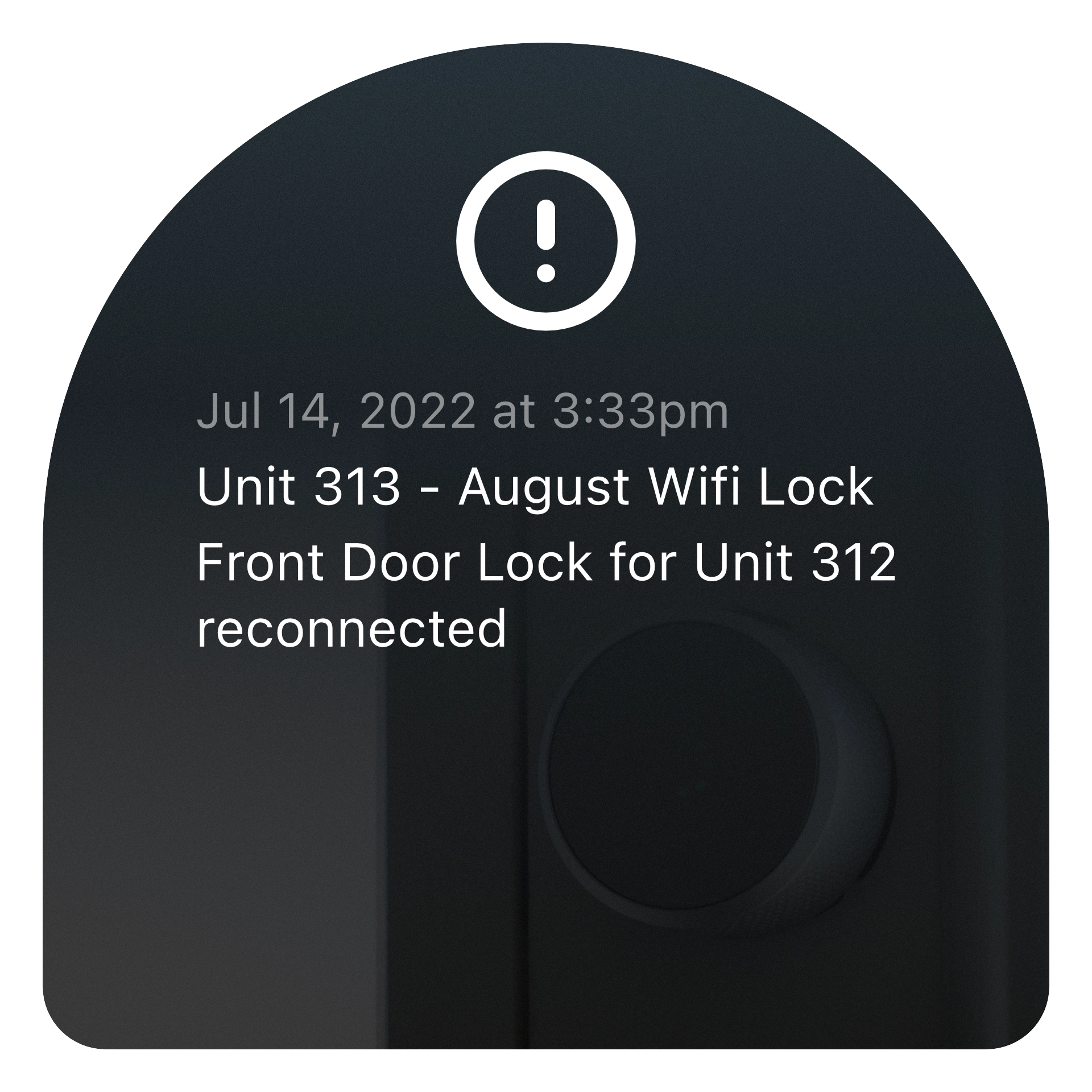 An alert received by the host when a smart lock is used