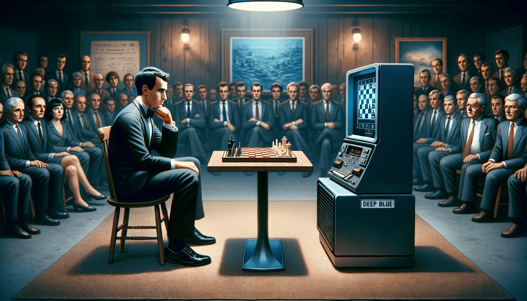 Narrow AI Example a man playing chess against a computer